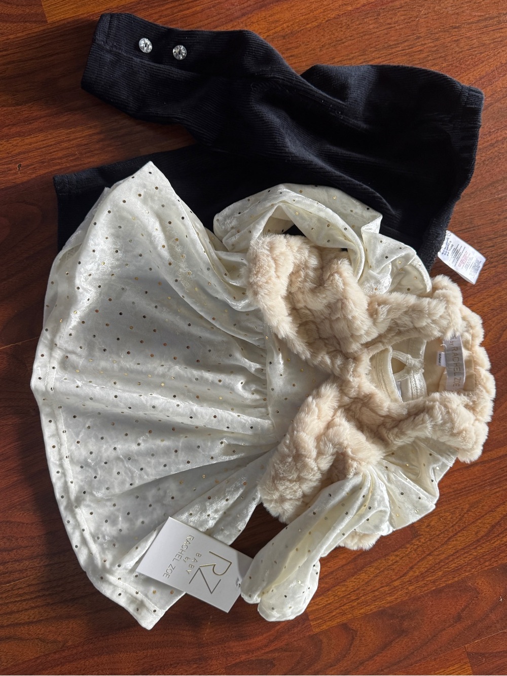 Rachel Zoe Baby Girl Cream Sparkle Dress with Faux Fur Collar